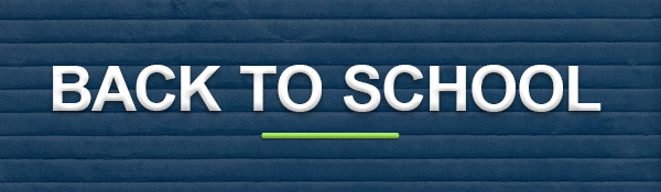 Text that reads 'BACK TO SCHOOL' in white letters on a blue background with a green underline.